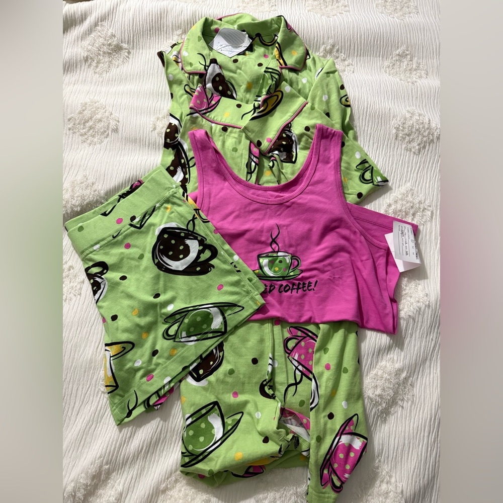 Vibrant Pink and Green Pajama Set for Relaxed Comfort